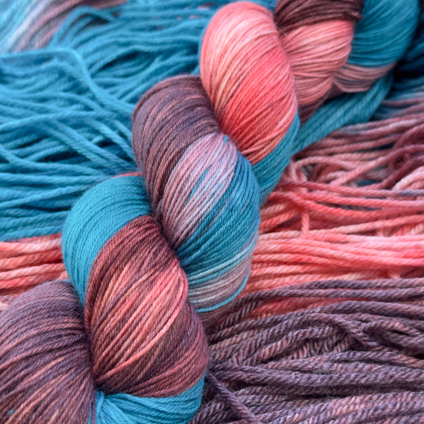 Coral Seas - Enchanting Coral Pink & Turquoise Hand-Dyed Yarn