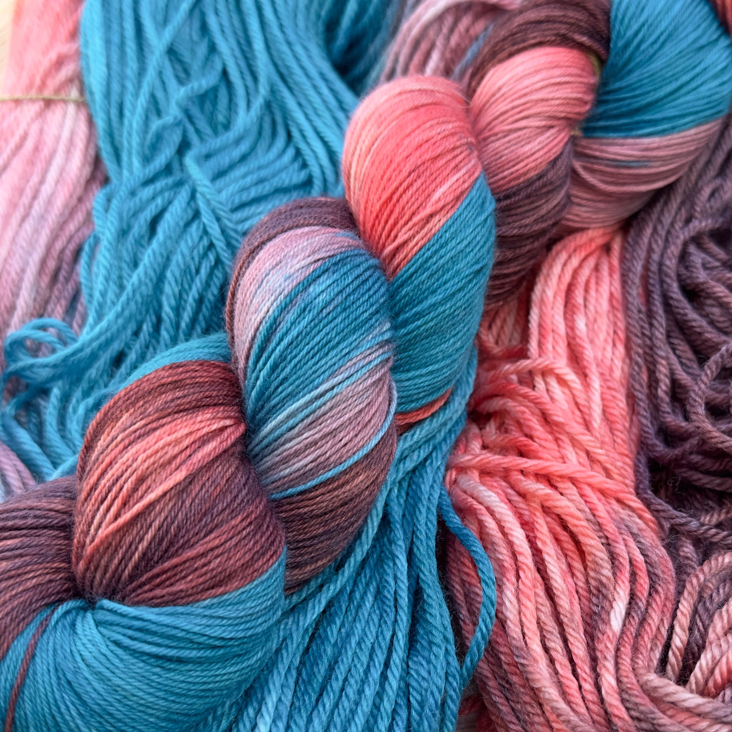 Coral Seas - Enchanting Coral Pink & Turquoise Hand-Dyed Yarn
